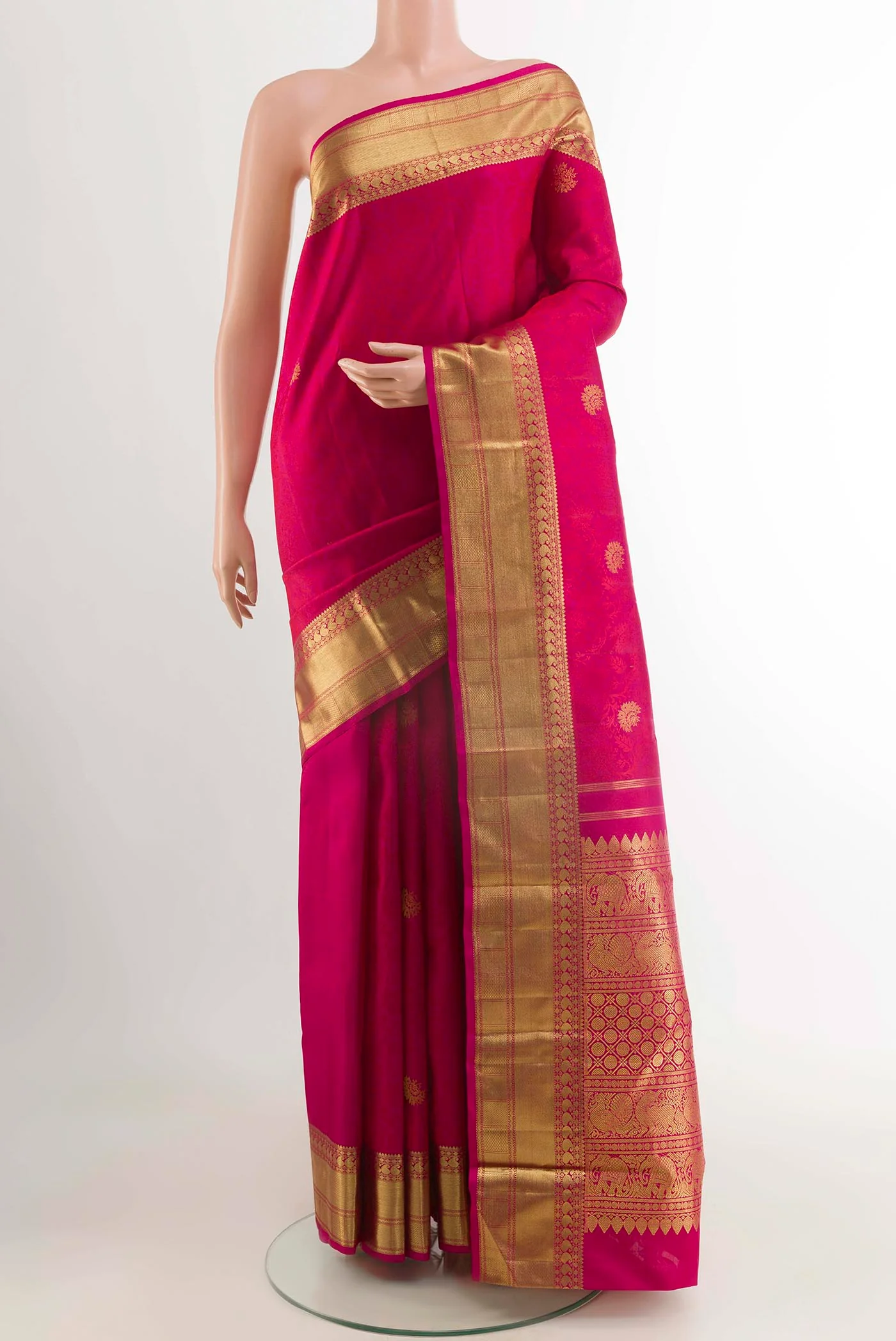 Dark Pink Dual Tone Kanchipuram Silk Saree
